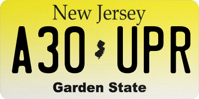 NJ license plate A30UPR