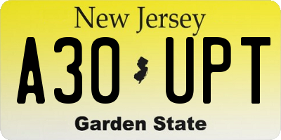 NJ license plate A30UPT