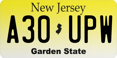 NJ license plate A30UPW