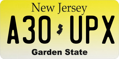 NJ license plate A30UPX