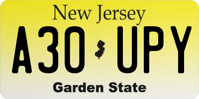 NJ license plate A30UPY