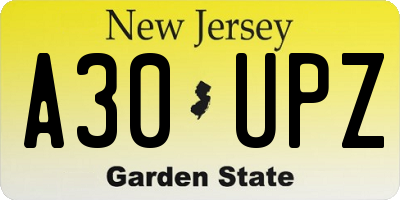 NJ license plate A30UPZ