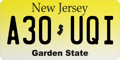 NJ license plate A30UQI