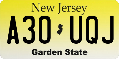 NJ license plate A30UQJ