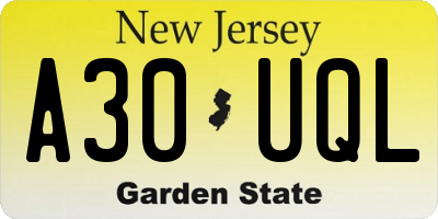 NJ license plate A30UQL