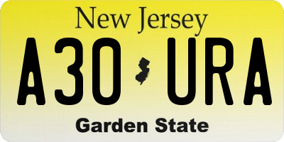 NJ license plate A30URA