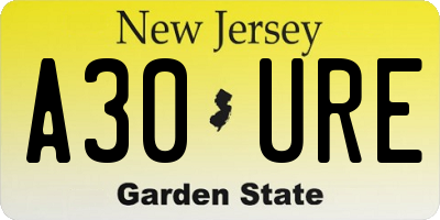 NJ license plate A30URE