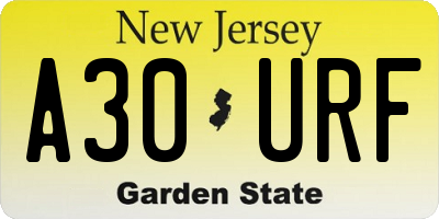 NJ license plate A30URF