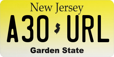 NJ license plate A30URL