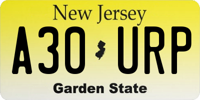 NJ license plate A30URP