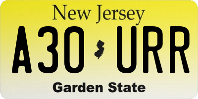 NJ license plate A30URR