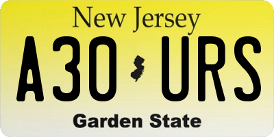 NJ license plate A30URS