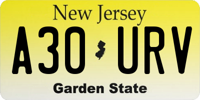 NJ license plate A30URV