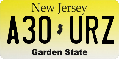 NJ license plate A30URZ