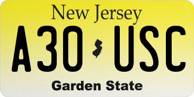 NJ license plate A30USC