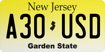 NJ license plate A30USD