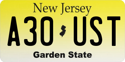 NJ license plate A30UST