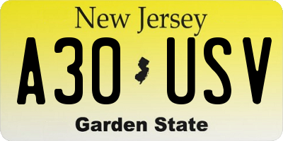 NJ license plate A30USV