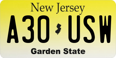 NJ license plate A30USW
