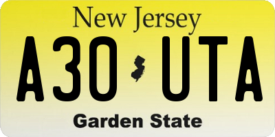 NJ license plate A30UTA