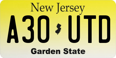 NJ license plate A30UTD
