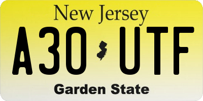 NJ license plate A30UTF