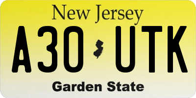 NJ license plate A30UTK