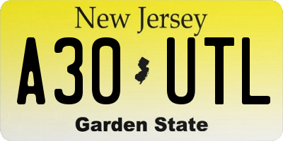 NJ license plate A30UTL