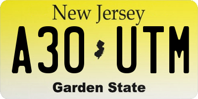 NJ license plate A30UTM