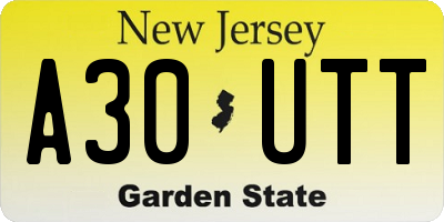 NJ license plate A30UTT
