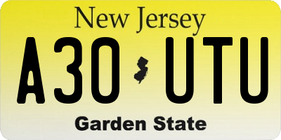 NJ license plate A30UTU