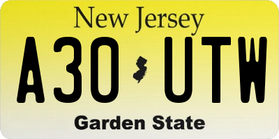NJ license plate A30UTW