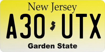 NJ license plate A30UTX