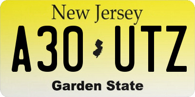 NJ license plate A30UTZ