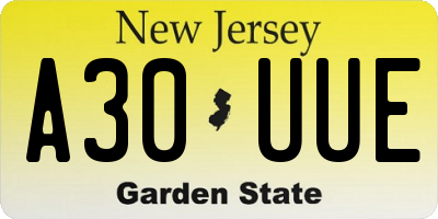 NJ license plate A30UUE