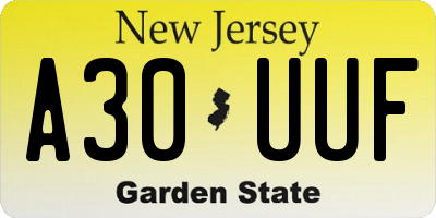 NJ license plate A30UUF