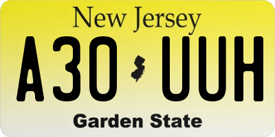 NJ license plate A30UUH