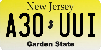 NJ license plate A30UUI