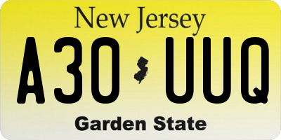 NJ license plate A30UUQ