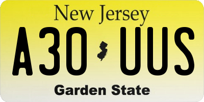 NJ license plate A30UUS