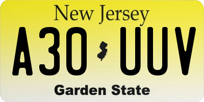 NJ license plate A30UUV
