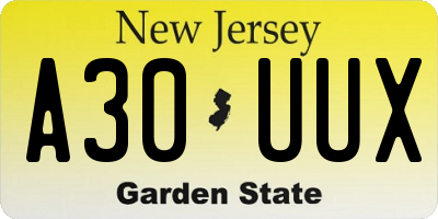 NJ license plate A30UUX