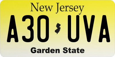 NJ license plate A30UVA