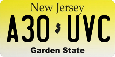 NJ license plate A30UVC