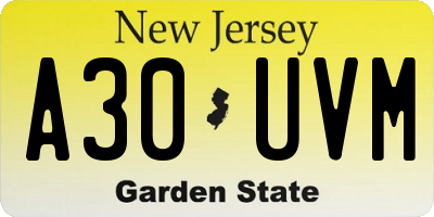 NJ license plate A30UVM