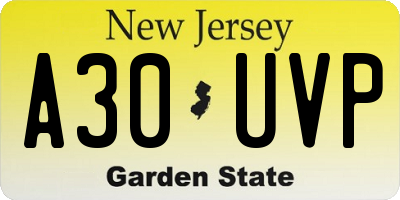 NJ license plate A30UVP