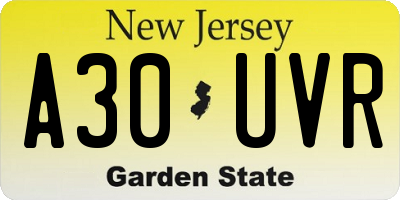 NJ license plate A30UVR