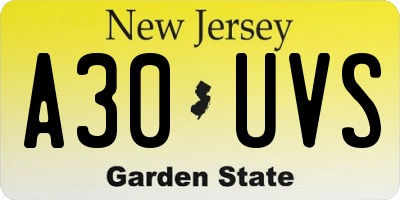NJ license plate A30UVS