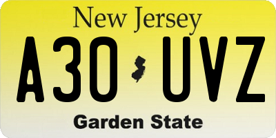 NJ license plate A30UVZ