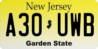 NJ license plate A30UWB